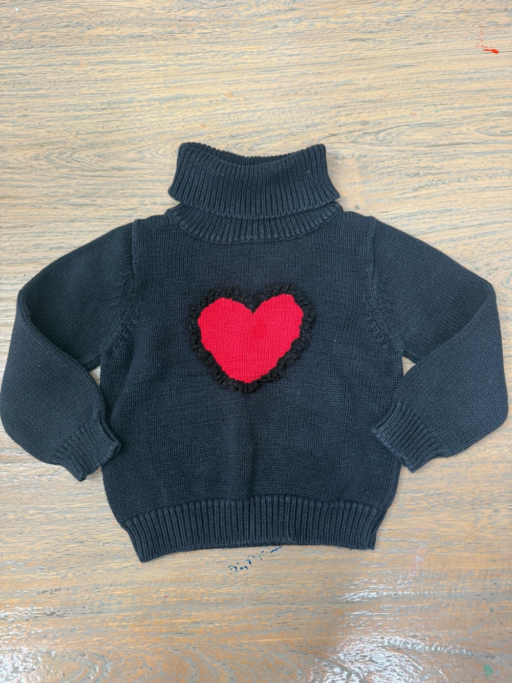 Girls 3T Black Turtleneck Sweater Red Heart Cottagecore 100% Cotton Cozy Knit